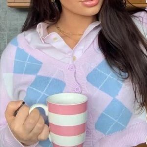 Cropped Argyle Button Up Sweater/Cardigan